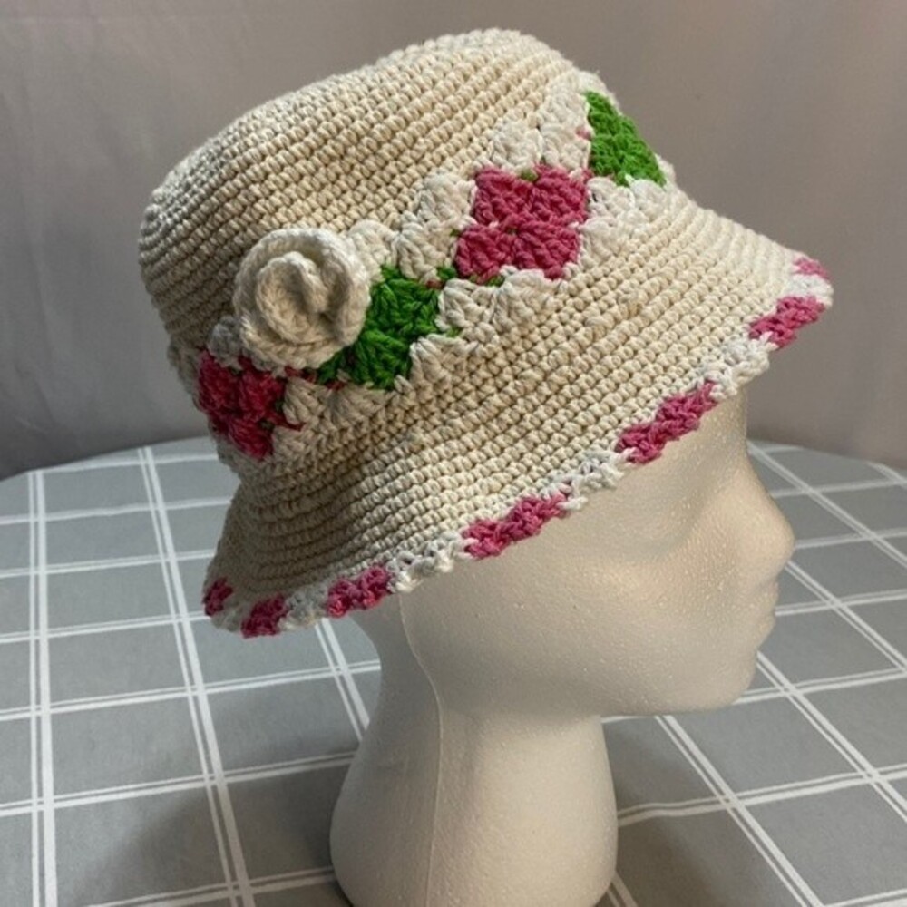 Hand & Heart Child’s Floral Crochet Knit Hat Spring Easter 100% Cotton